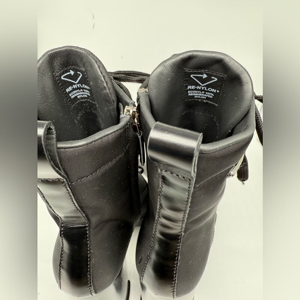Prada Black Leather/ Re-Nylon Metal Triangle Logo 110mm Ankle Boots EU 38.5 - Picture 7 of 15